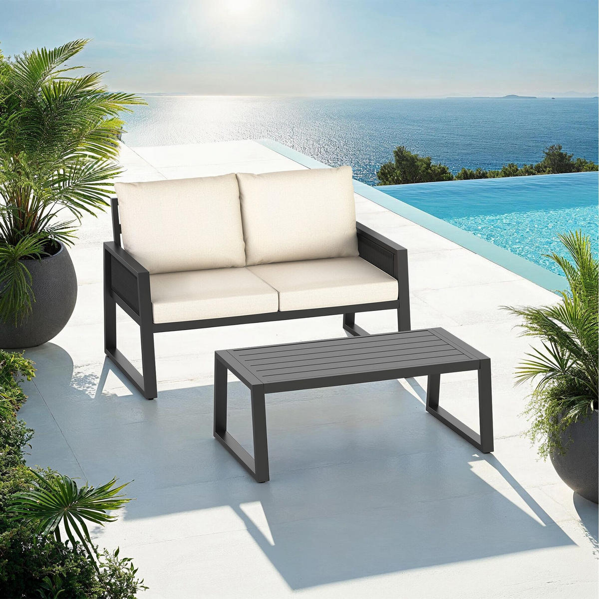 ALUMINIUM GARTEN-LOUNGE SET Captive, höhenverstellbare Füße, anthrazit - Anthrazit, Kunststoff/Metall - tectake