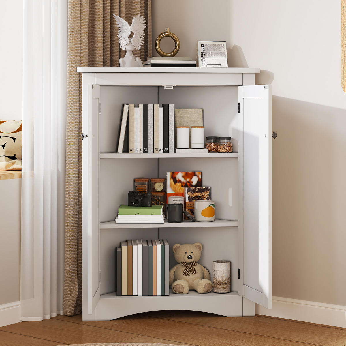 ECKSCHRANK freistehend 61,5 x 80 cm Weiß MDF - Weiß, Holzwerkstoff (34.5/80/61.5cm) - Beauniv