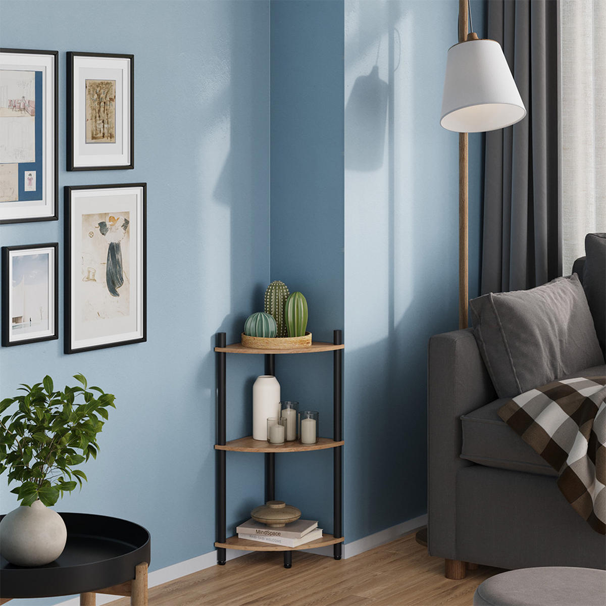 ROHOVÁ POLICE Bivio Zlatý dub power/antracit - medově dubová, kompozitní dřevo (29/72/29cm) - Vicco