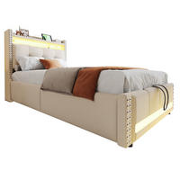 POLSTERBETT 90/200 cm Beige mit LED-Beleuchtung und USB-Steckdose - Beige, Textil (90/200cm) - OKWISH