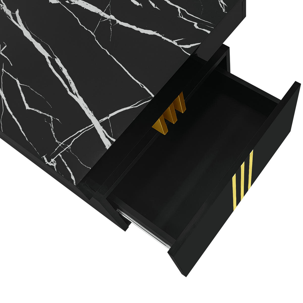 COUCHTISCH 100/50/40 cm mit Hochglanzplatte und 2 Holzschubladen schwarz - Schwarz, Holzwerkstoff (50/100/40cm) - OKWISH