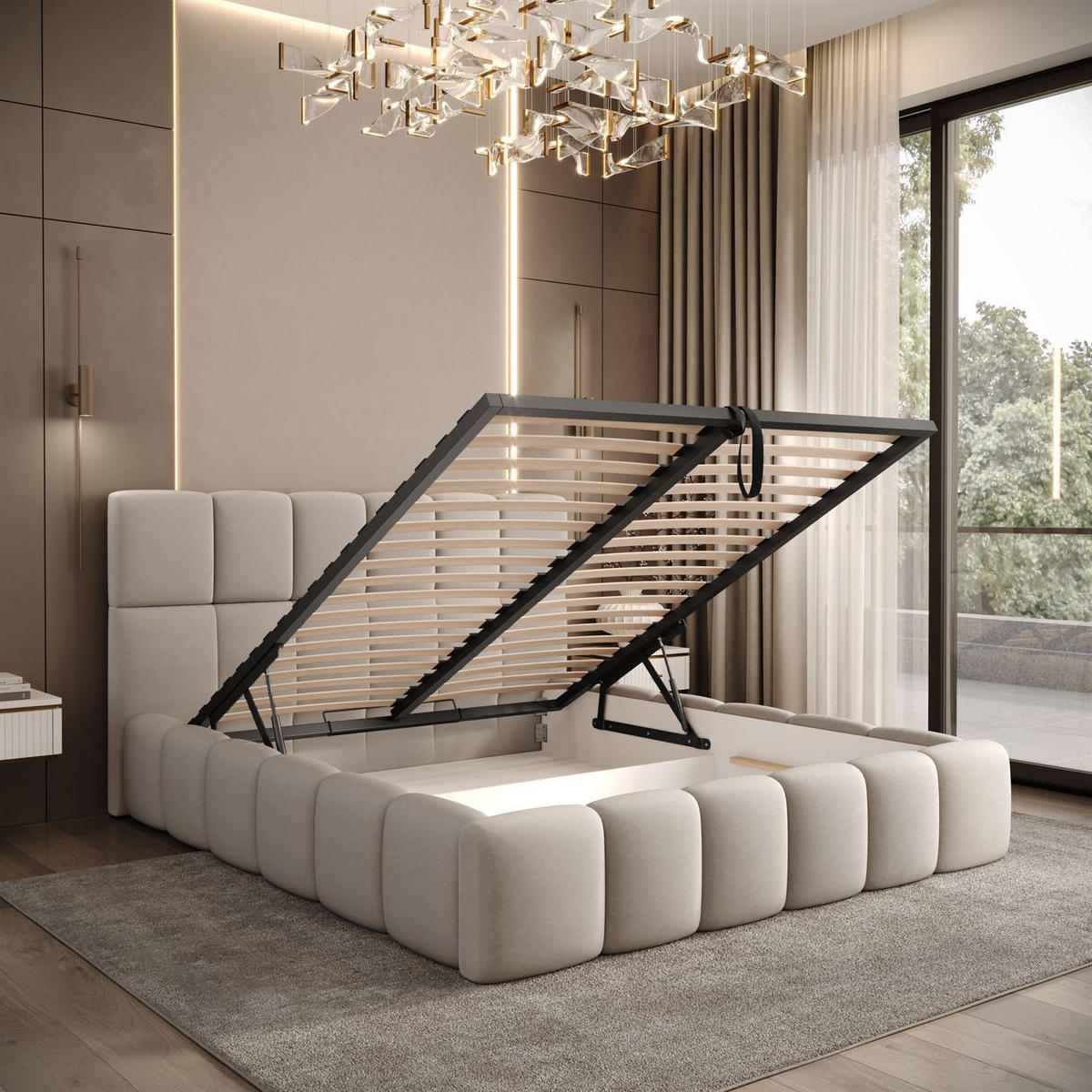 POLSTERBETT VENEZIA mit Bettkasten 160x200, Castel 04 - Ecru, Textil (160/200cm) - Lookway