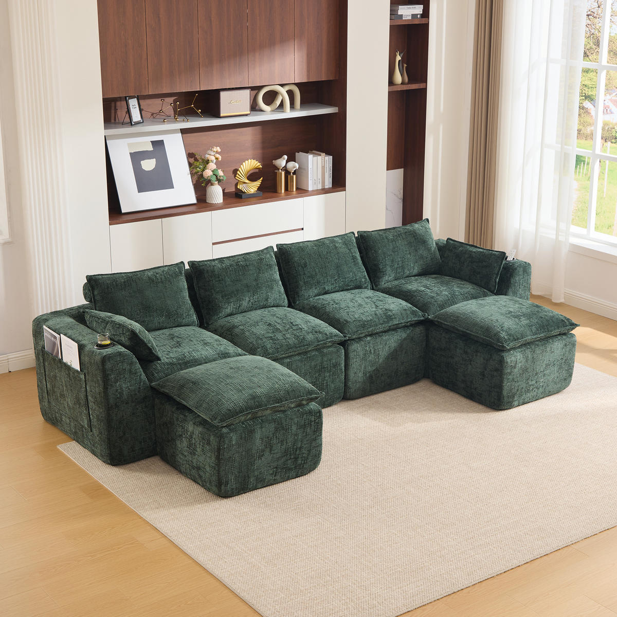 WOHNLANDSCHAFT DE-33951 modular mit 2 Fußhockern Dunkelgrün - Grün, Textil (161/75/332cm) - ComfortXL