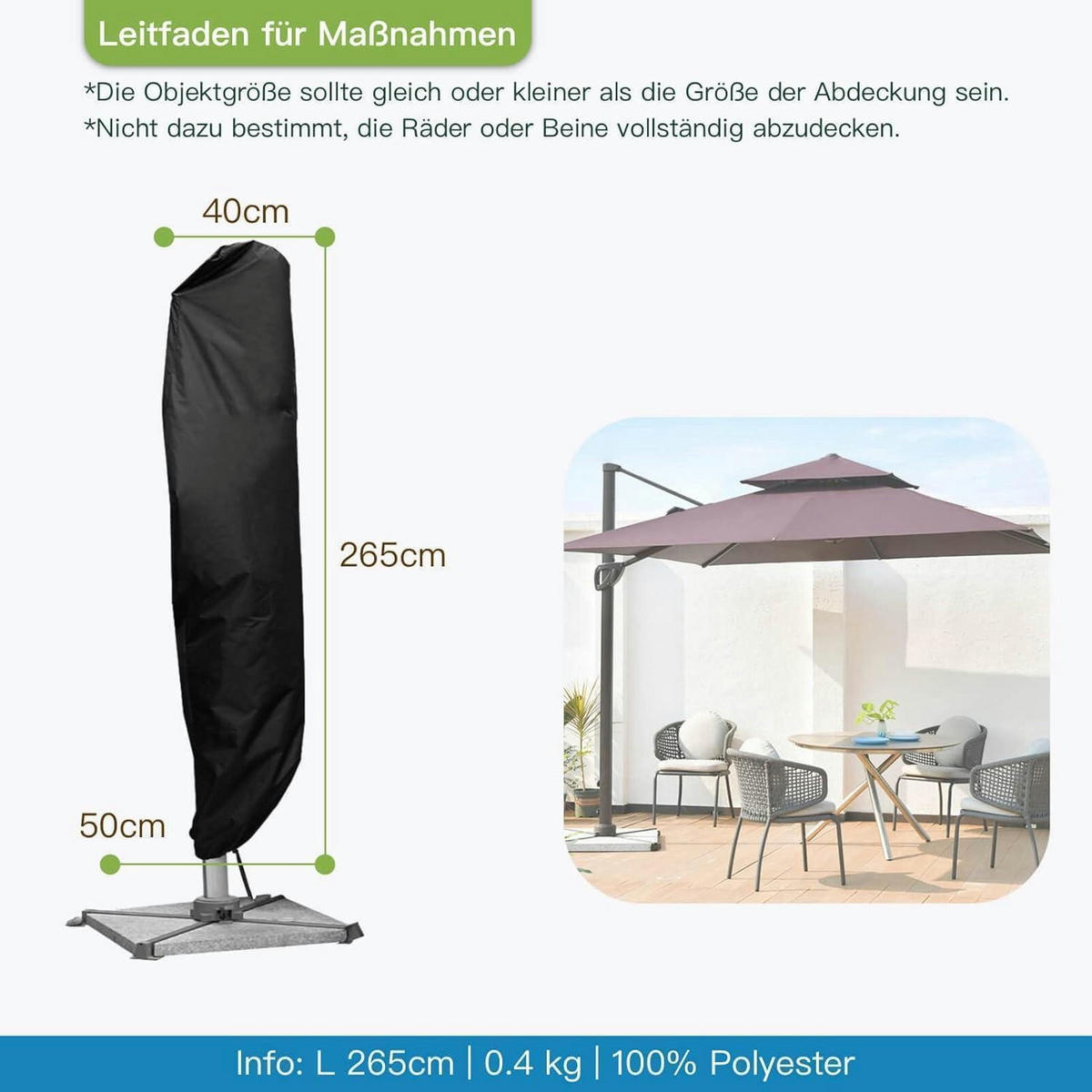 SONNENSCHIRM Schutzhülle 265 cm 420D Oxford Wasserdicht - Schwarz, Textil (70/265/40cm)