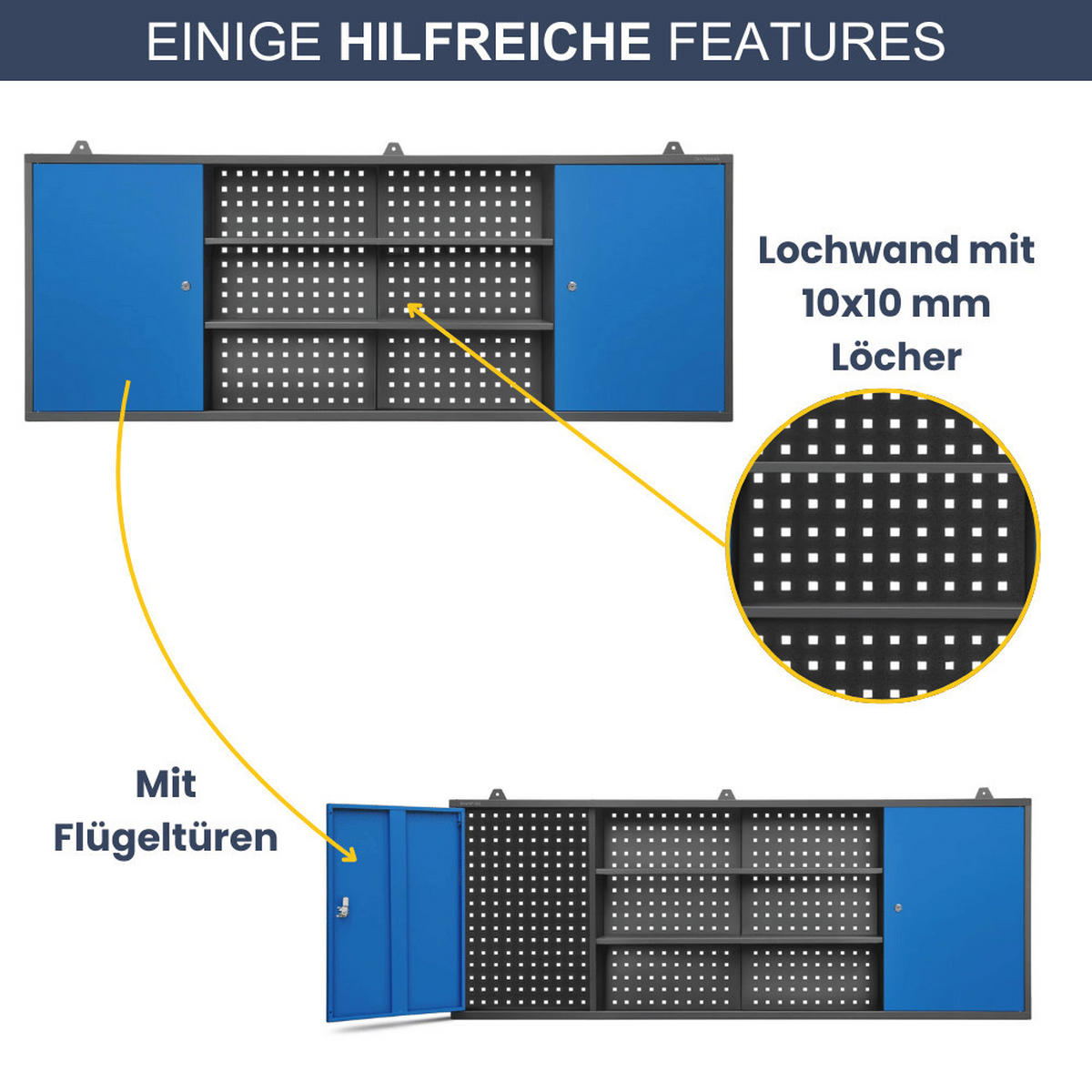 HÄNGESCHRANK Werkstatt abschließbar LEO 60x160x20cm Anthrazit-Blau - Anthrazit, Metall (160/60/20cm) - Jan Nowak