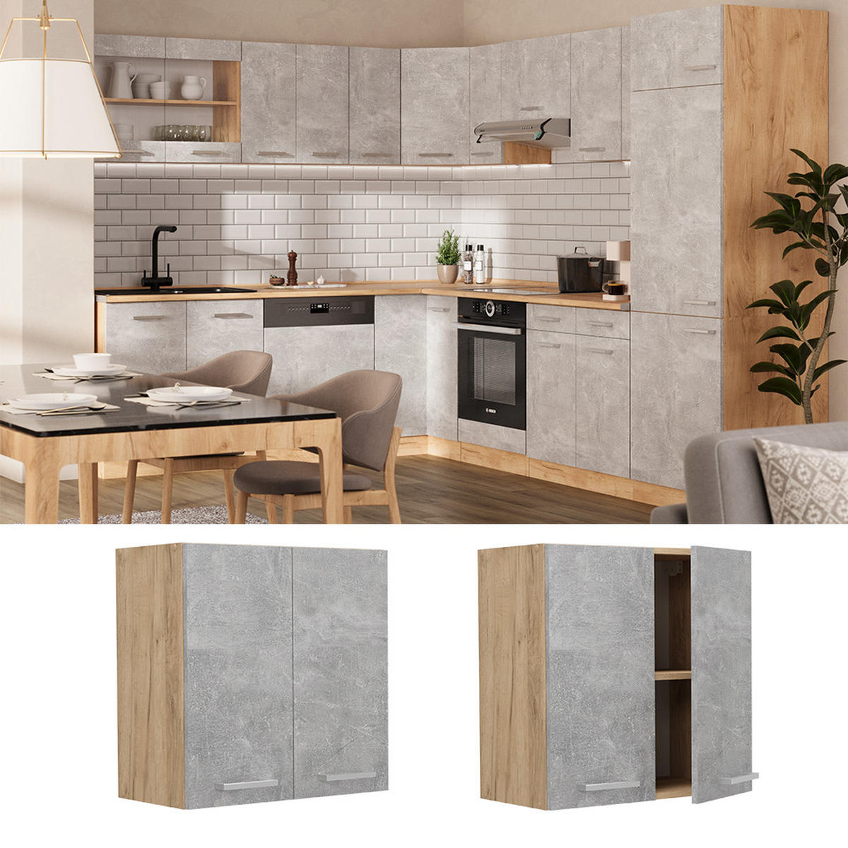 HÄNGESCHRANK R-Line Beton 60 cm - Honigeiche/Schieferfarben, Holzwerkstoff (60/60/31cm) - Vicco