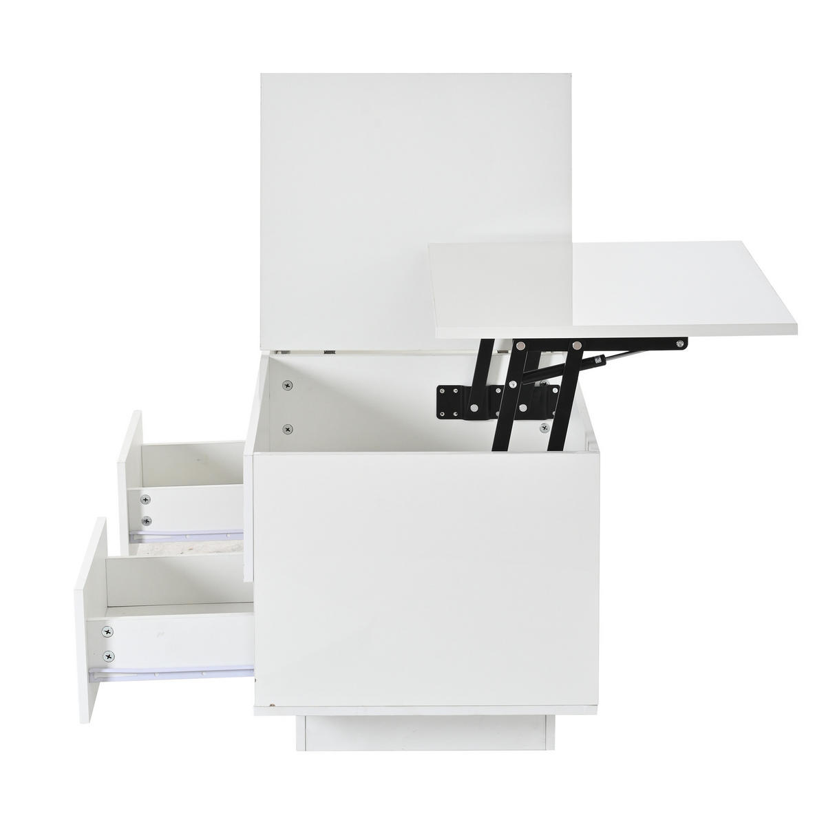 COUCHTISCH 100/45/43 cm Weiß aus Holzwerkstoff mit höhenverstellbarer Klappplatte LED und 2 Schubladen - Weiß, Holzwerkstoff (100/45/43cm) - OKWISH