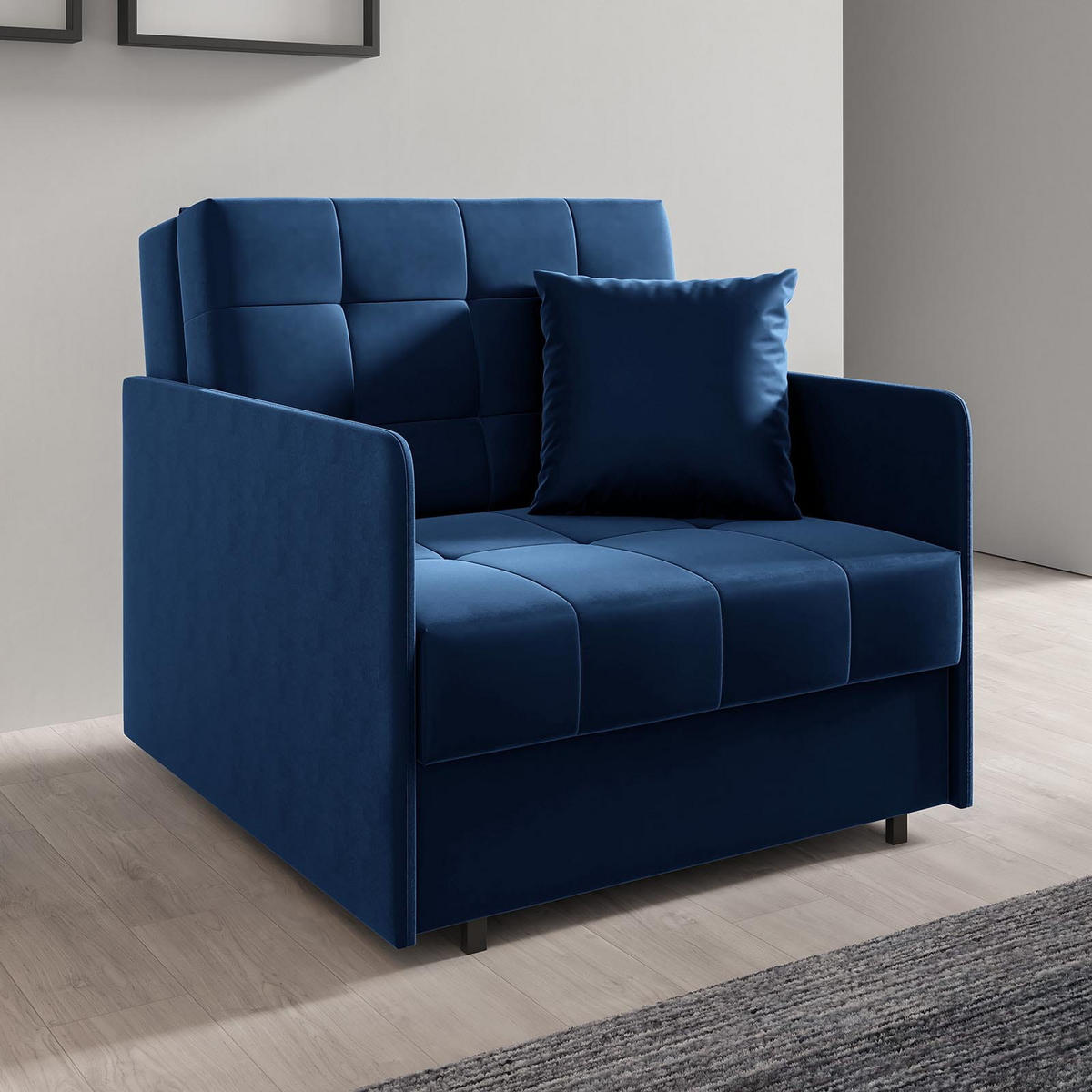 SCHLAFSOFA York I, Schlaffunktion, ausziehbare Couch, mit Bettkasten, inkl. Kissen, Kronos 09 - Blau, Textil (90/85/97cm) - Jerpax