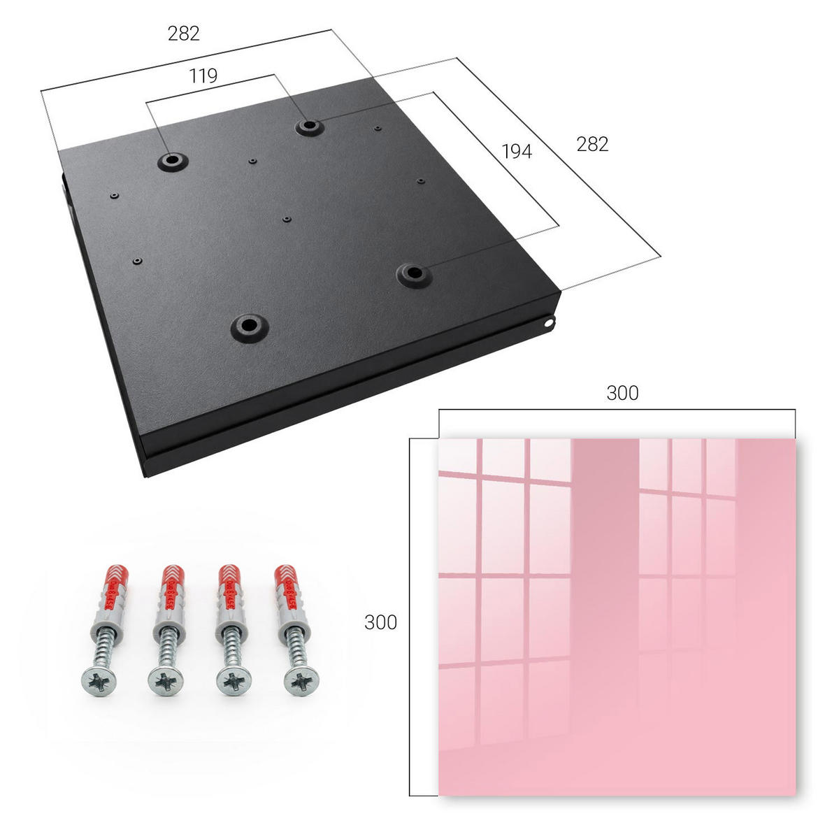 SCHLÜSSELBOX Schwarz 30x30 cm- Türöffnung nach rechts - Hellrosa - Pink, Metall (30/30/5cm) - TULUP