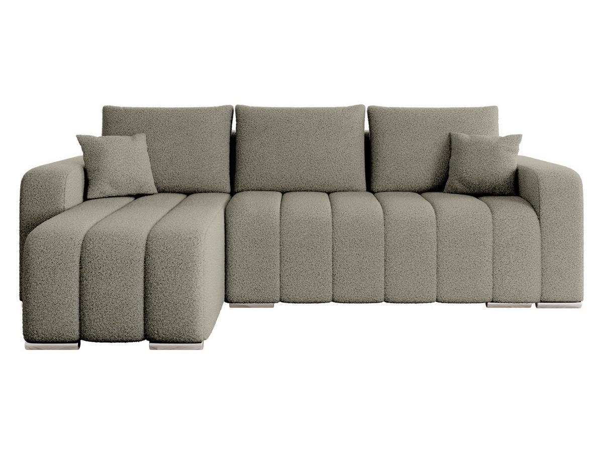 ECKSOFA Pufetto Boucle - Greige/Silberfarben, Holz/Textil (244/147cm) - MIRJAN24