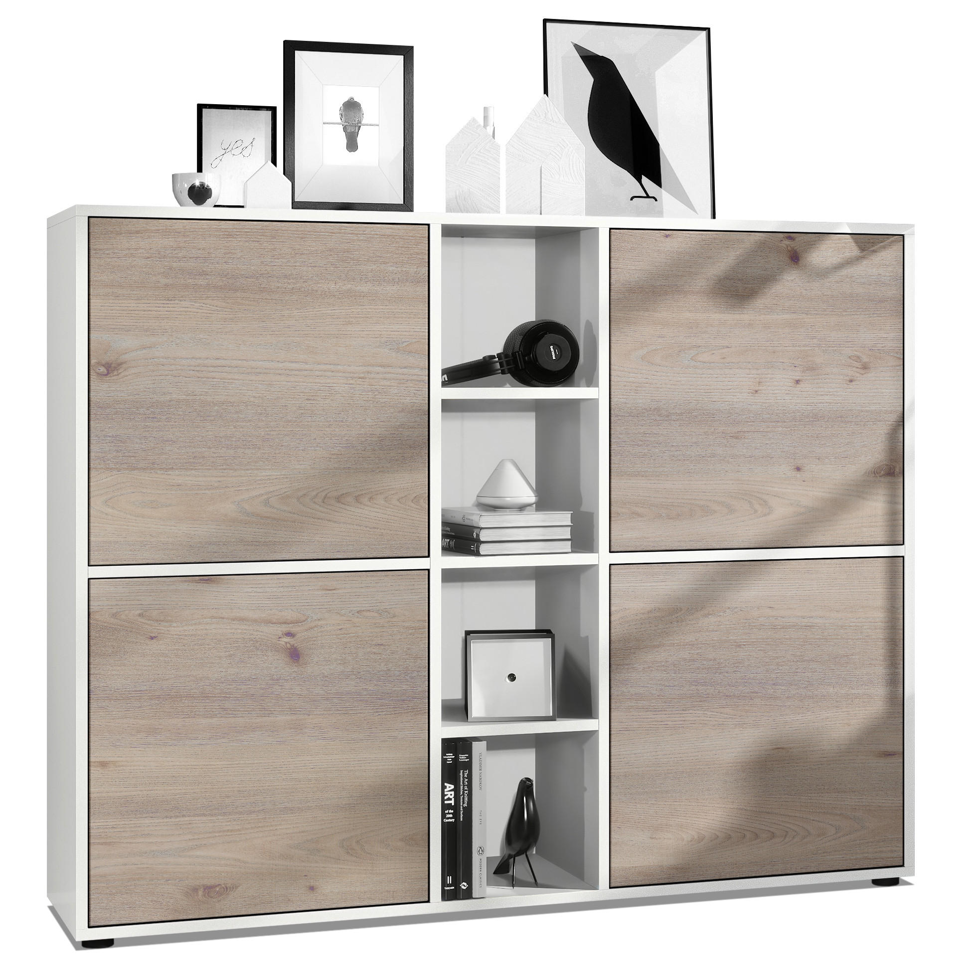 HIGHBOARD Cuba Türen in Eiche Nordic - Silbereichenfarben, Holzwerkstoff (130.5/105.5/35.5cm) - Vladon