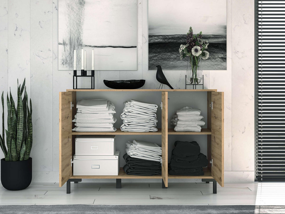 KOMMODE – 120 cm – Nevio – Schwarz / Eichefarben – KM-021 - Eichefarben/Schwarz, Holzwerkstoff (120/94/34cm) - hi-markt