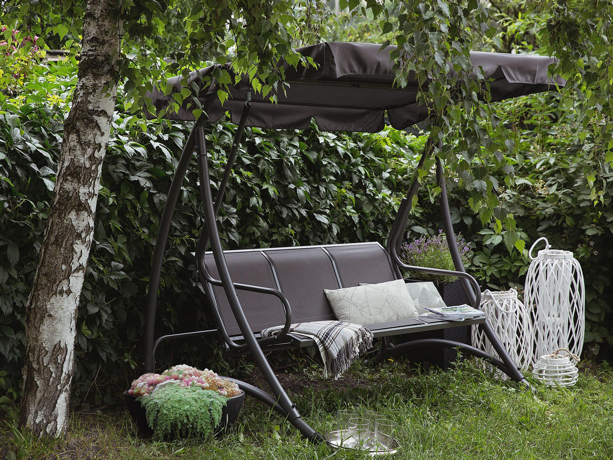 HOLLYWOODSCHAUKEL Sonnendach grau Bogart - Grau, Textil (190/169/120cm) - Beliani