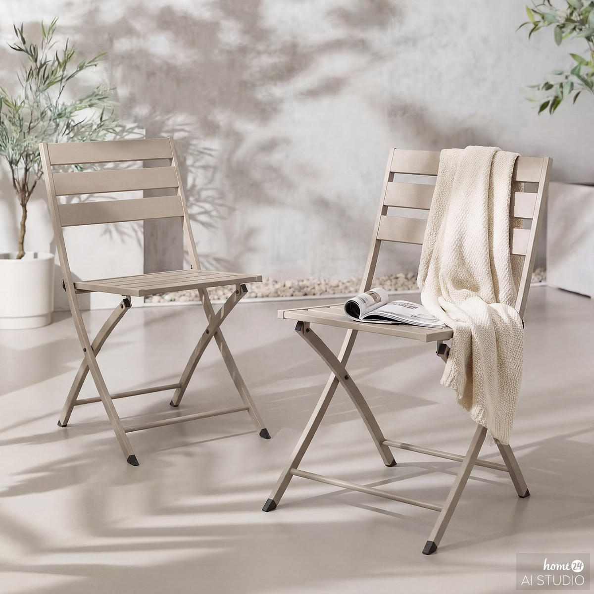 KLAPPSTUHL - 2er-Set - Stahl - Taupe, Metall (45/83/55cm) - home24