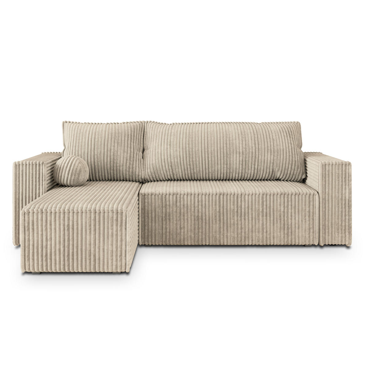ECKSOFA RAVELO T Creme Kordstoff mit Schlaffunktion - Creme, Holz (240/140cm) - MASSENO