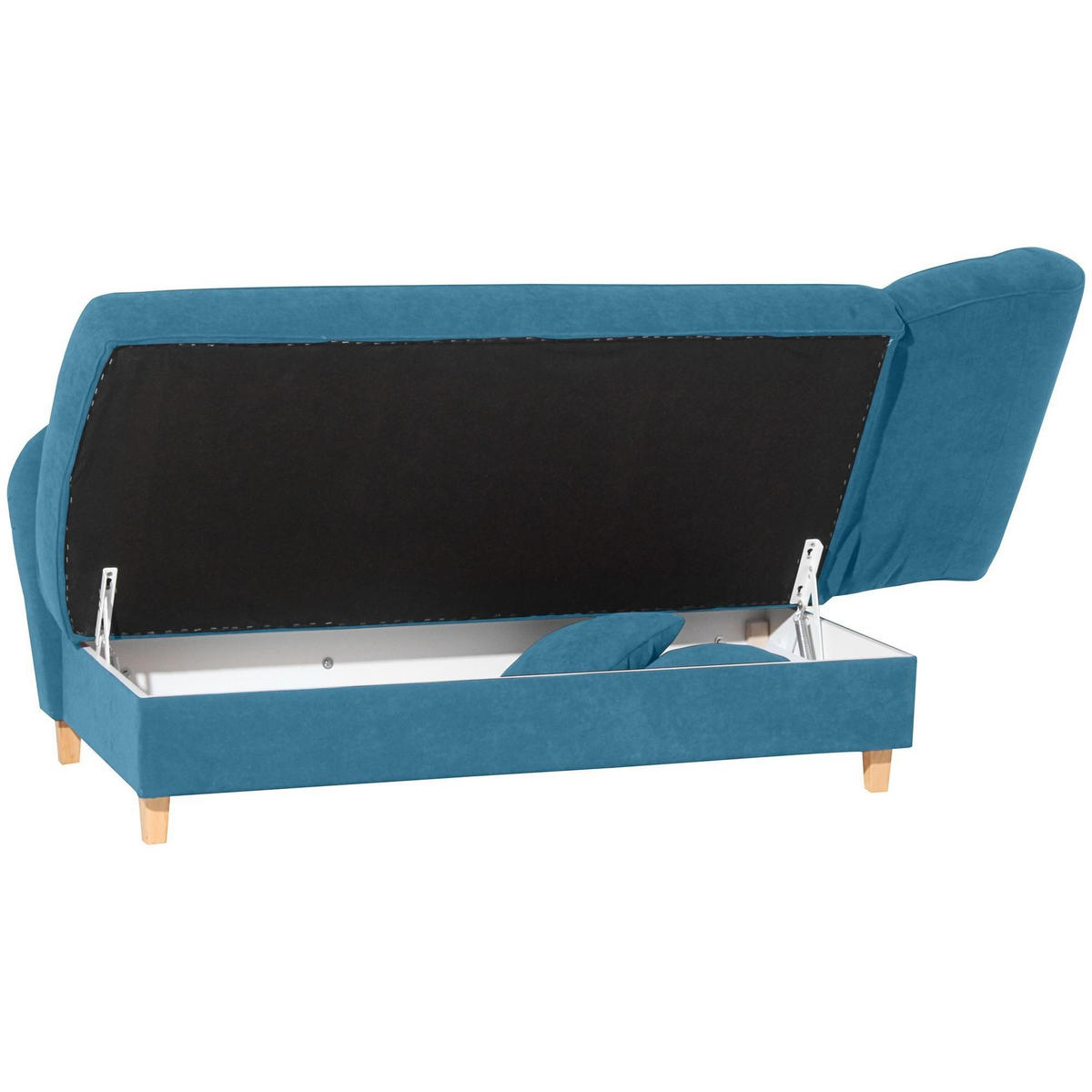 RECAMIERE mit Armteil rechts klappbar Katia Bezug Veloursstoff Buche natur / petrol - Blau, Kunststoff (190/82/88cm) - 58aufmkessel