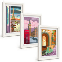 BILDER SET 3er Set - 20x30 cm Weißer Rahmen - Ansichten Paris London Retro - Weiß, Kunststoff (20/30cm) - TULUP