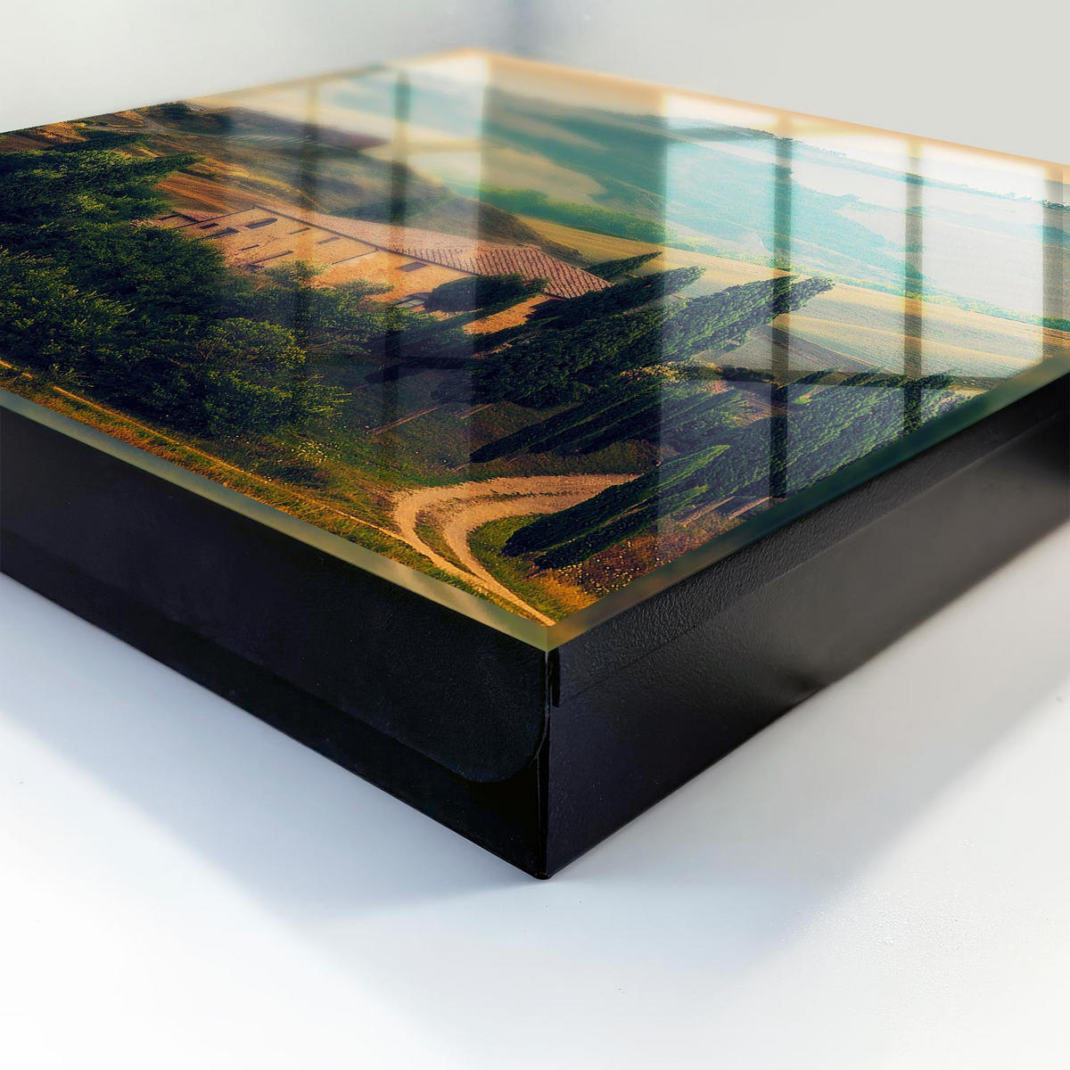 SCHLÜSSELBOX Schwarz 30x30 cm- Türöffnung nach rechts - Toskana-Landschaft - Grün, Metall (30/30/5cm) - TULUP