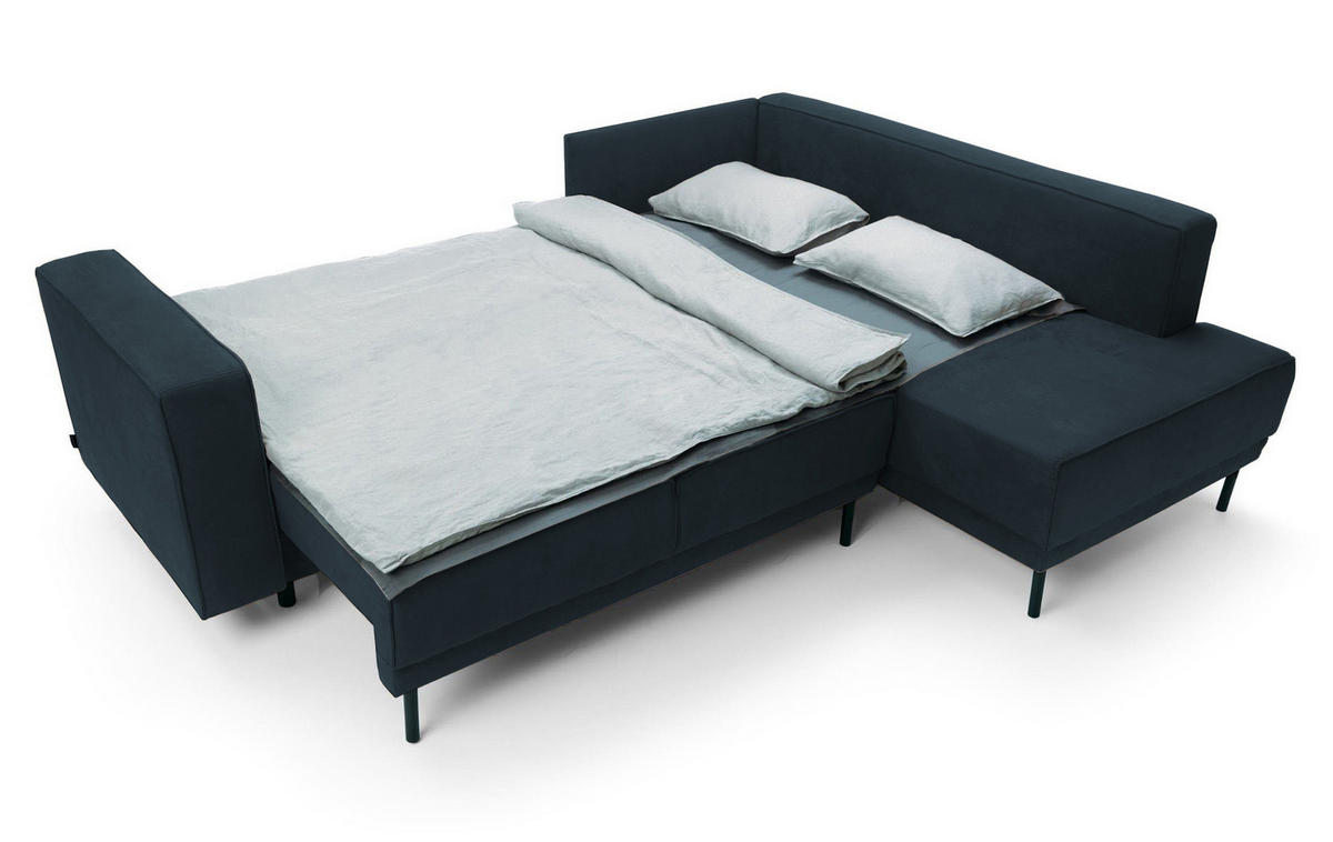 ECKSOFA Rodario Dunkelblau Velours - Schwarz/Dunkelblau, Textil/Metall (247/187cm) - Selsey