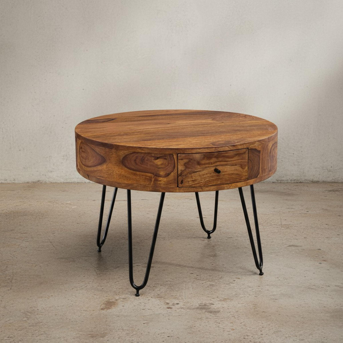 COUCHTISCH Sheesham-Massivholz Schwarz, Metallbeine, Handgefertigt, Mit Schubladen - Schwarz/Braun, Holz/Metall (60/60/44cm) - KADIMA DESIGN