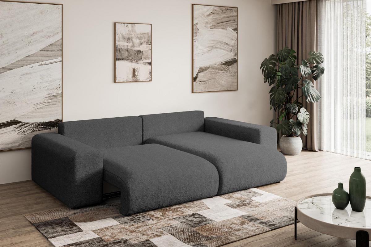 ECKSOFA Ottomane rechts ESKAR-L 266x176x84 Platinfarben Bouclé - Platinfarben/Schwarz, Holzwerkstoff/Kunststoff (176/266cm) - ALTDECOR