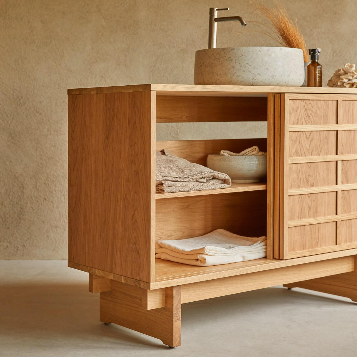 BADEZIMMERMÖBEL Miu Natur aus Eiche - Naturfarben, Holz (115/82/48cm) - Tikamoon