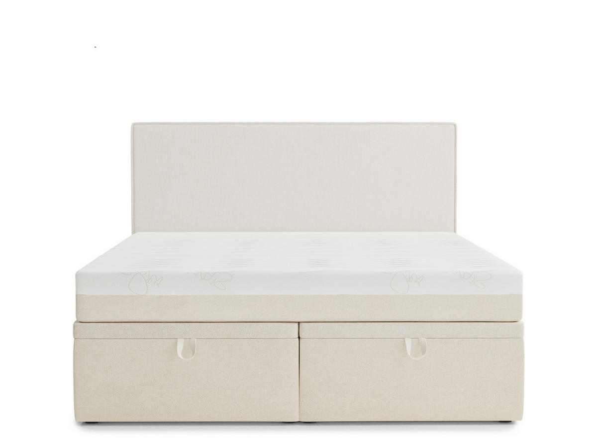 BOXBETT 140/200 cm Tegal, in Creme, Matratze, gepolstertes Kopfteil, Bettkasten, H3 = fest - Creme/Schwarz, Holz/Holzwerkstoff (140/200cm) - Maison de Reve