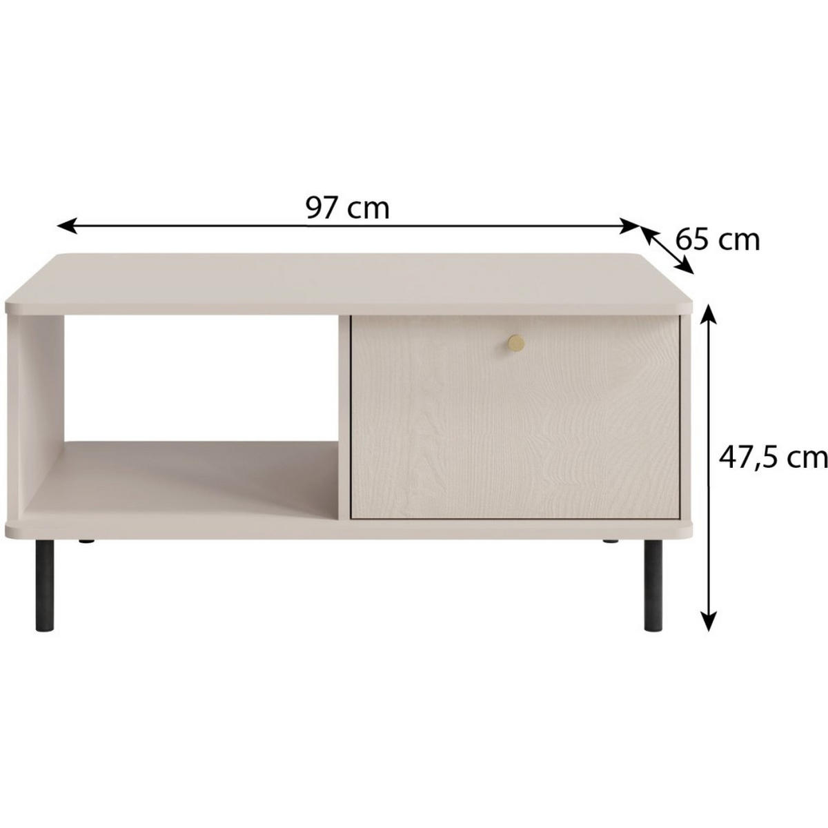 COUCHTISCH Gloria mit 1 Schubalde, 97x65 cm - Beige/Schwarz, Holzwerkstoff/Metall (65/97/47cm) - Beautysofa