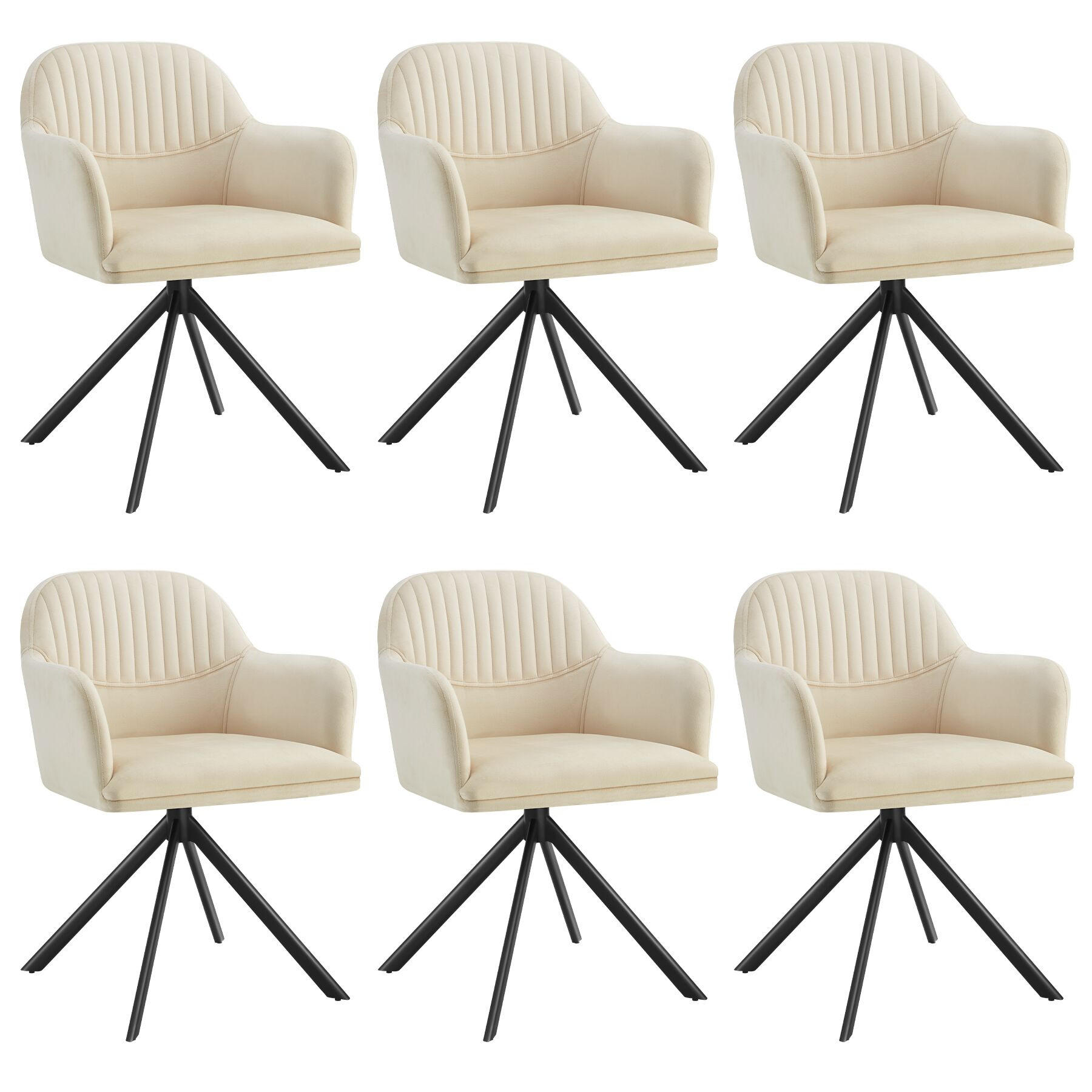 DREHSTUHL 6er Set Lona 56 x 59 x 81 cm crème/schwarz - Creme/Schwarz, Textil (56/81/59cm) - tectake