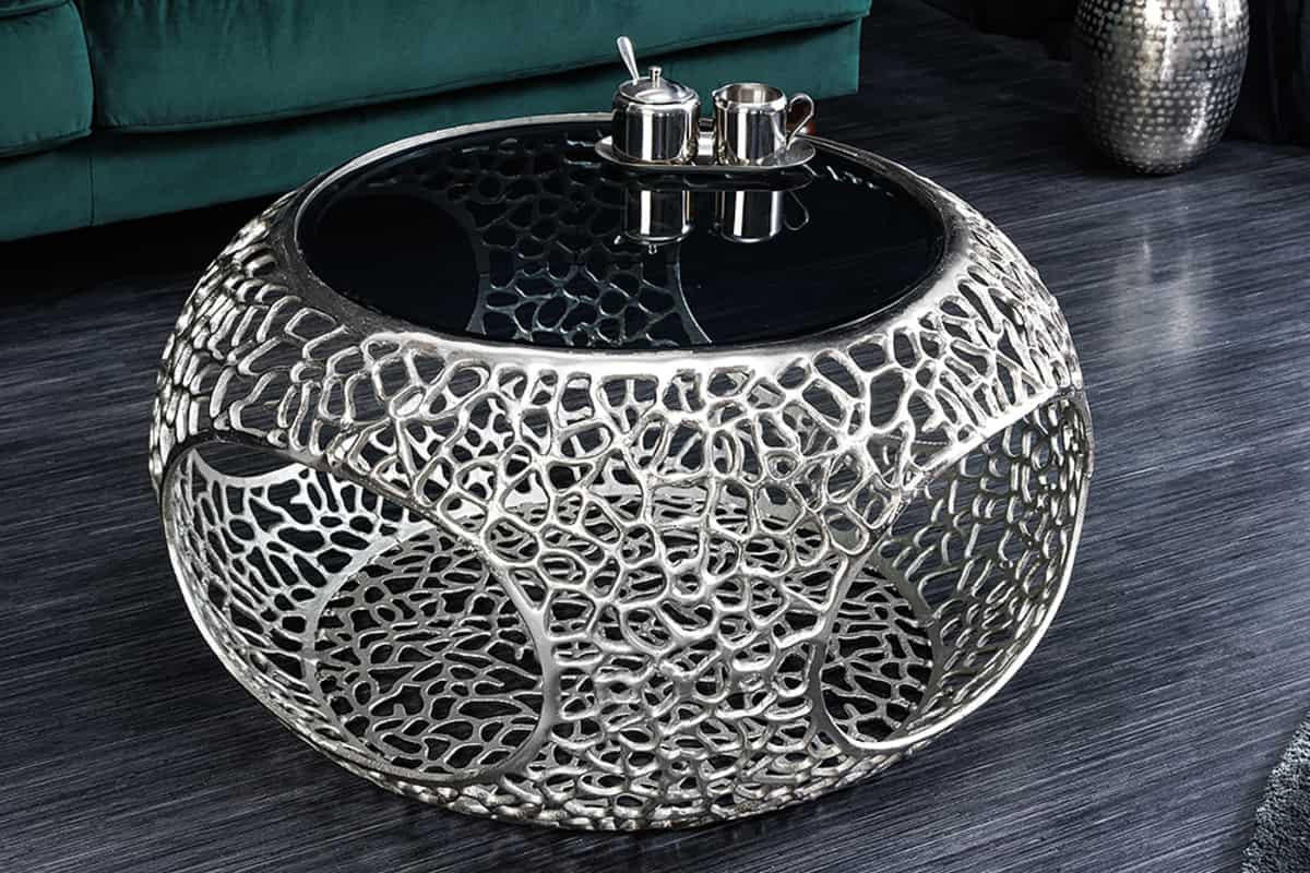 COUCHTISCH SPIN rund Schwarz|Silber 74cm - Silberfarben/Schwarz, Glas/Metall (74/74/40cm) - riess-ambiente