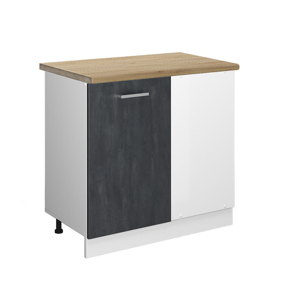 ECKUNTERSCHRANK R-Line Schwarz Beton 86 cm AP Eiche - Schwarz/Weiß, Holzwerkstoff (86/81.6/60cm) - Vicco