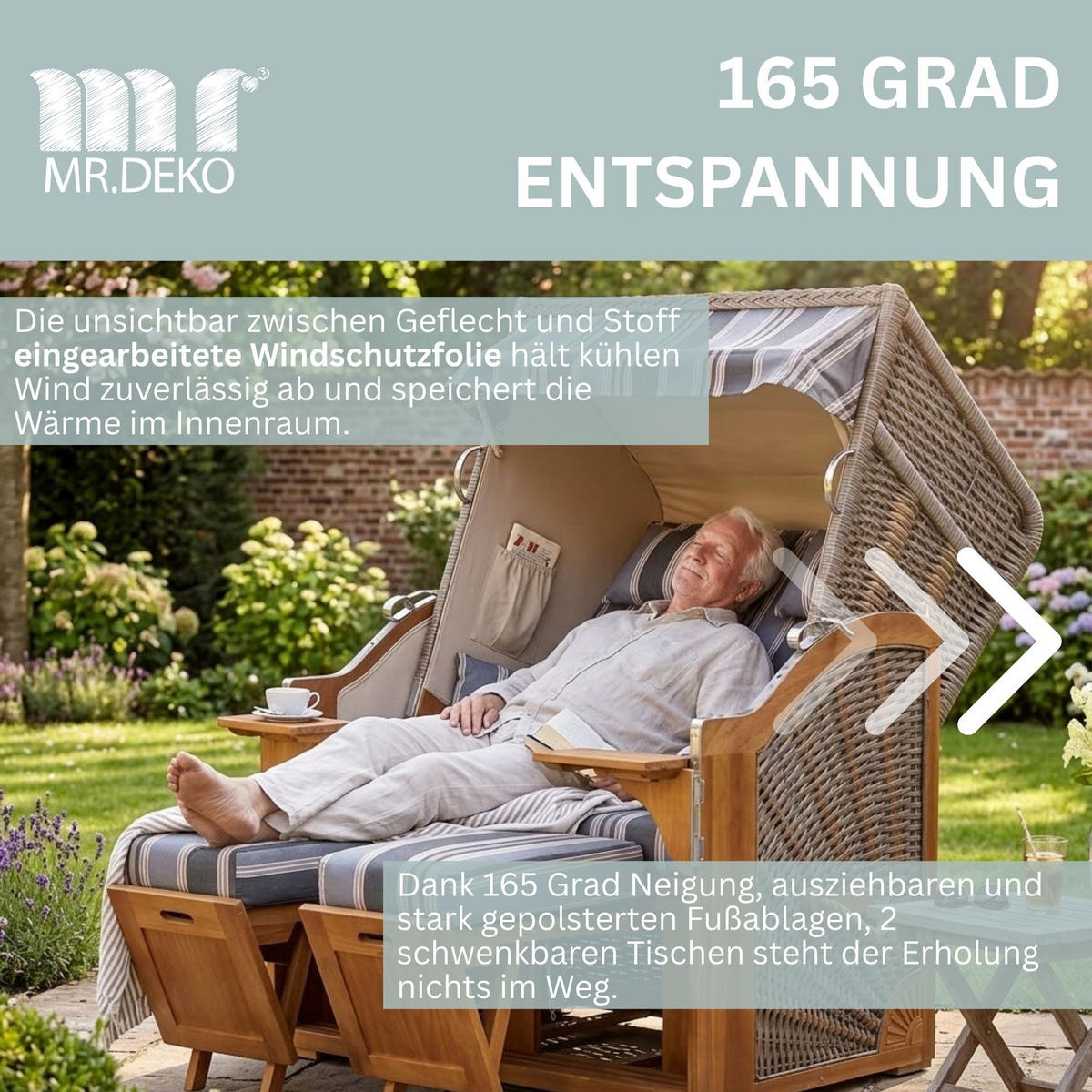 STRANDKORB Schleswig Pinie 2-Sitzer - Pastellblau/Braun, Holz (120/160/80cm) - Mr. Deko