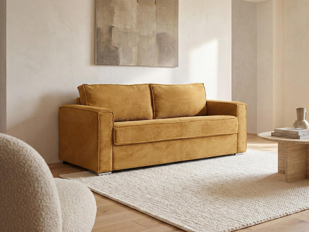 SCHLAFSOFA - 3 Personen - Samt, Stoff - Senffarben - - Dunkelgelb, Textil (195/90/223cm) - Vente-Unique