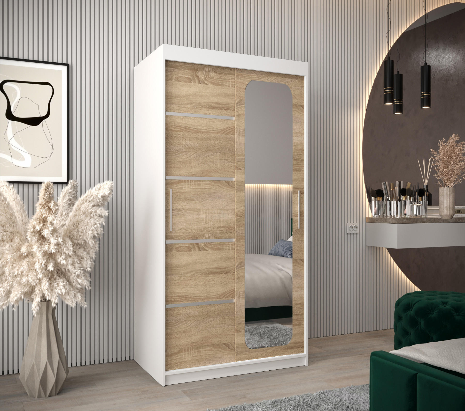 SCHWEBETÜRENSCHRANK 200/100/62 2-türig - Silberfarben/Weiß, Holz/Kunststoff (100/200/62cm) - Abiks Möbel
