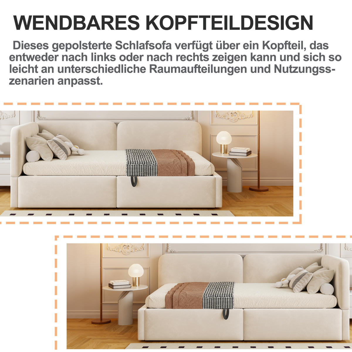 POLSTERBETT 140/200 cm aus Stoff mit hydraulischem Stauraum Beige - Beige, Textil (140/200cm) - Modenvie