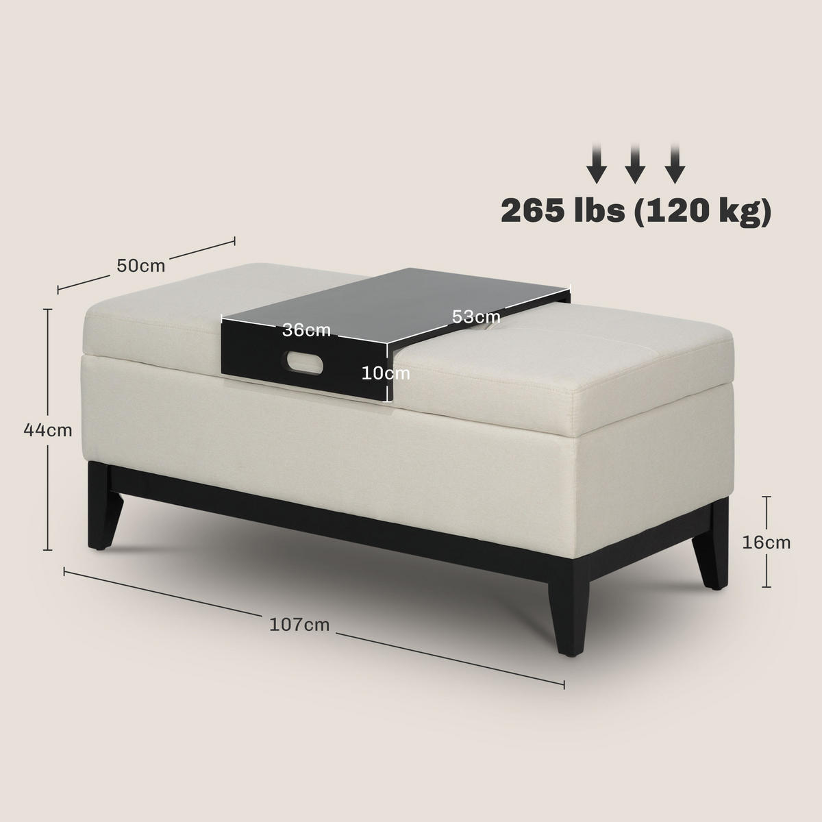 SITZBANK Polsterbank - Creme, Kunststoff (50/44/107cm) - HOMCOM