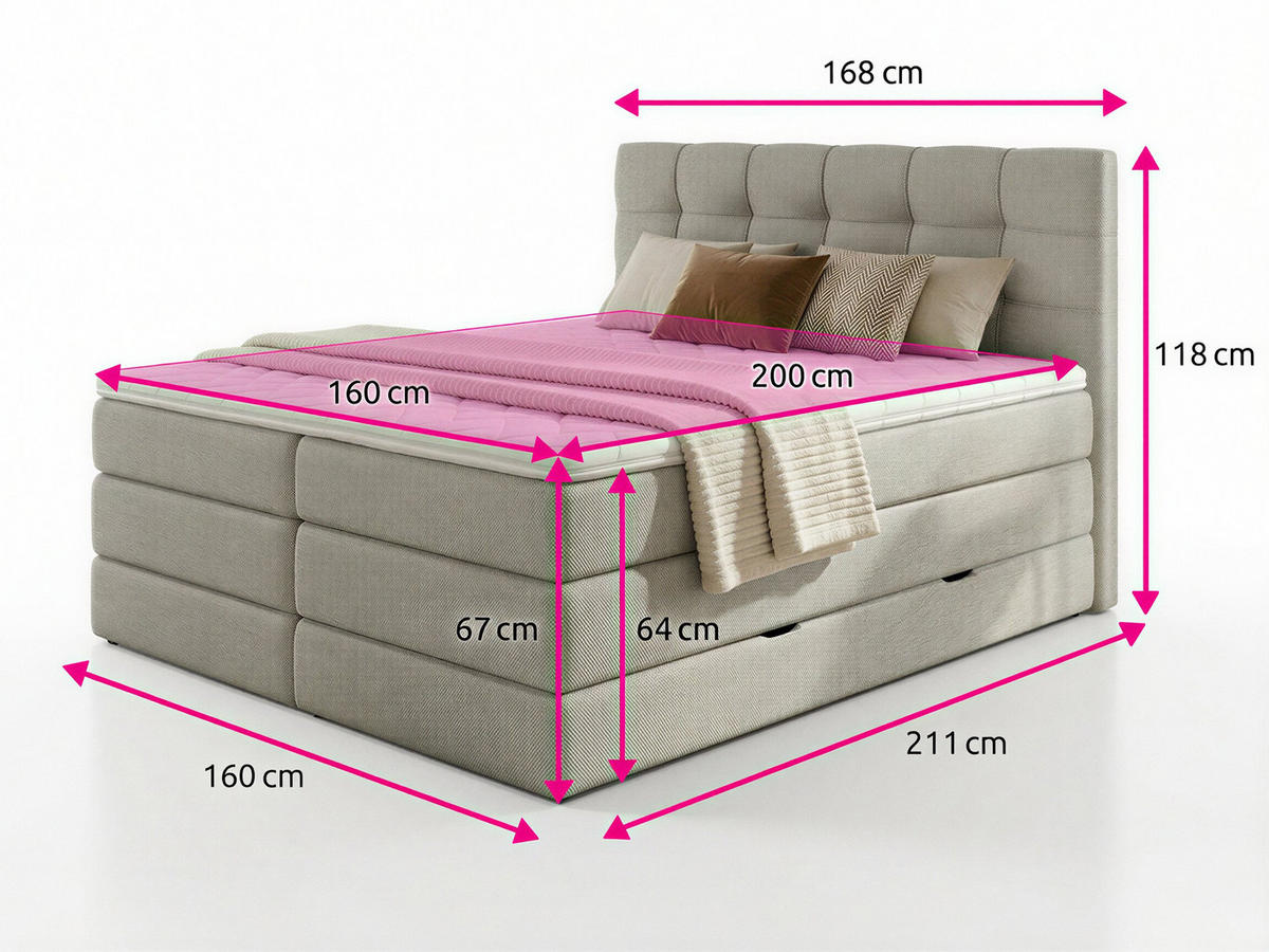 BOXSPRINGBETT Best Max - 160x200 - dunkelgrau (Inari 94) - Dunkelgrau/Schwarz, Holz/Holzwerkstoff (160/200cm) - Sofnet