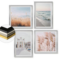 WANDBILDER 4er Set - 50x50 cm & 40x60 cm Silberner Rahmen - Pflanzen, Meereswellen, Aussicht, Häuser - Silberfarben, Kunststoff (50/50cm) - ArtPrintCave