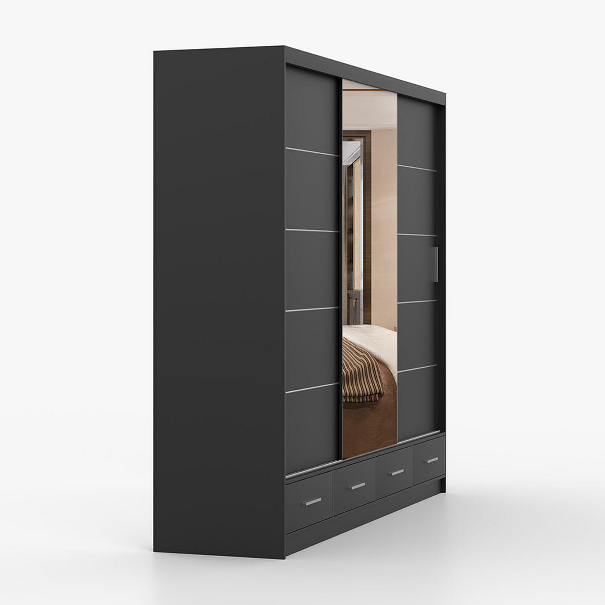KLEIDERSCHRANK Florence 250 cm, 250/215/64, 2-türig, schwarz - Schwarz, Holzwerkstoff (250/215/64cm) - imoebel24