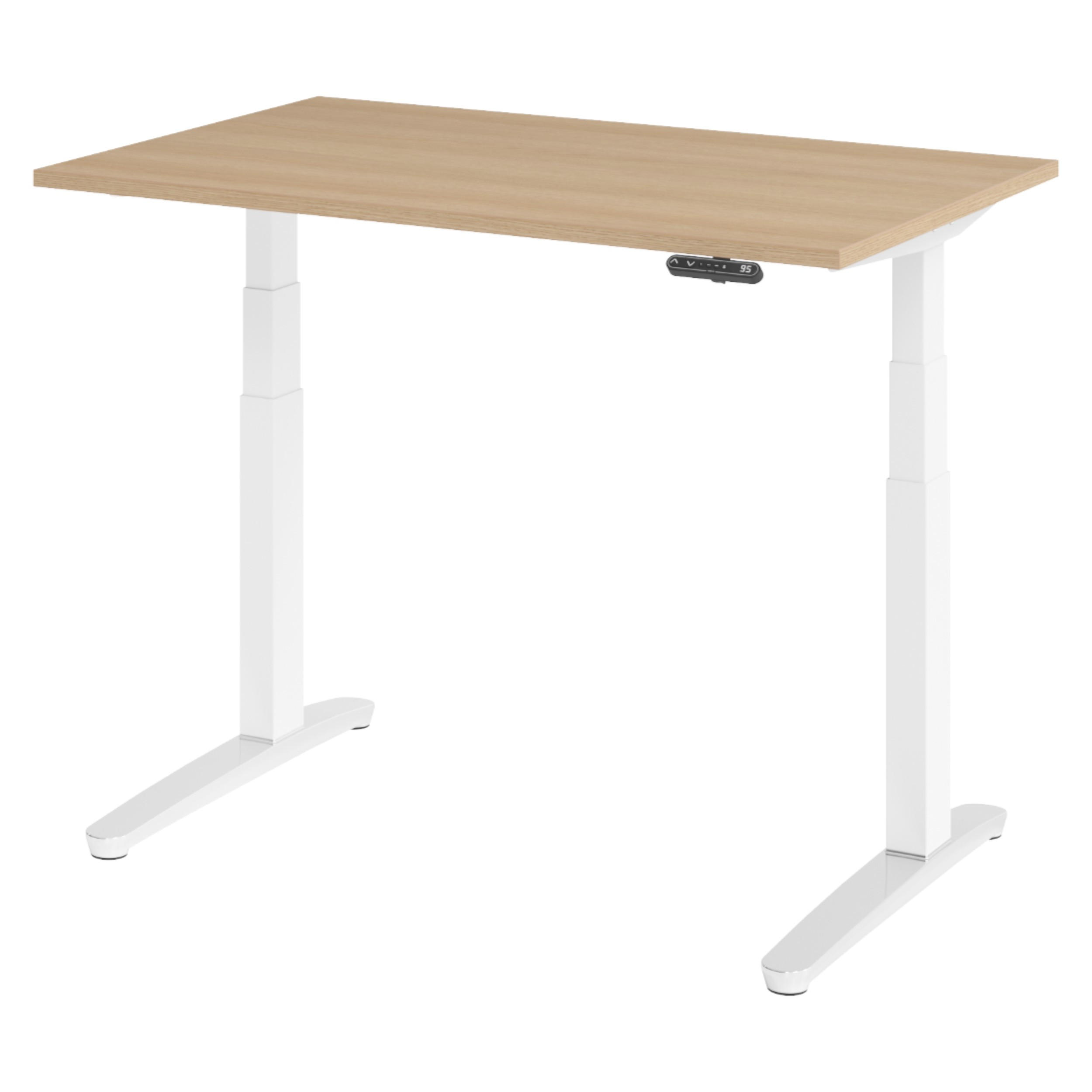 SCHREIBTISCH elektrisch XBHM 80/120/74 cm in Eichefarben/Weiß/Alu poliert - Eichefarben/Weiß, Holzwerkstoff (80/120/74cm) - bümö