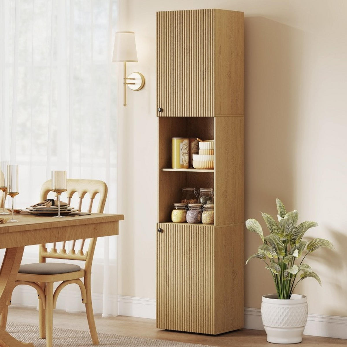 BADEZIMMER Hochschrank 40x31x182 cm Eiche mit 2 Fächern & verstellbaren Regalen - Eichefarben, Holzwerkstoff (40/182/31cm) - Modfu