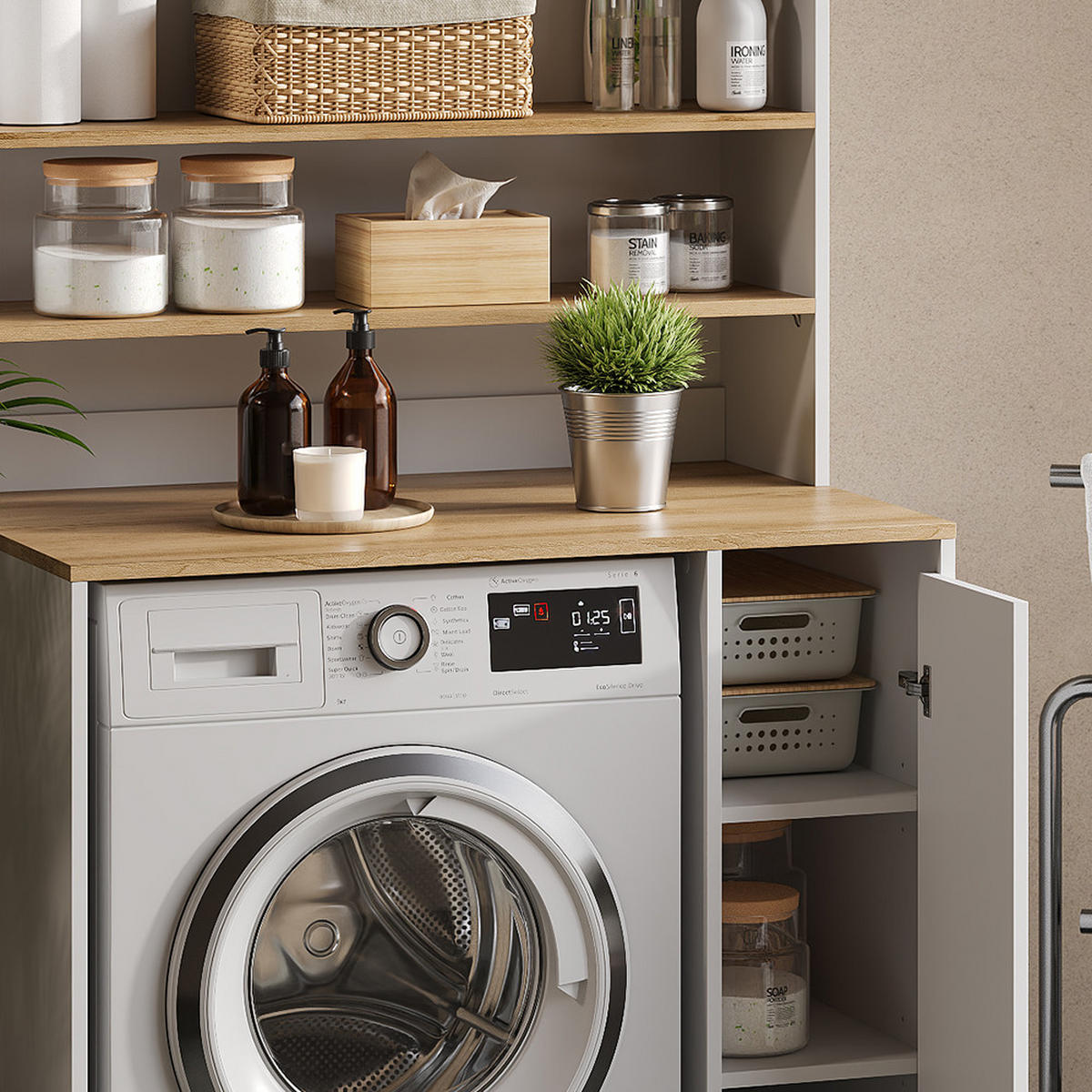 SKŘÍŇKA NA PRAČKU Viktor Bílá/Artisan - bílá, kompozitní dřevo (93.6/88.2/60cm) - Vicco