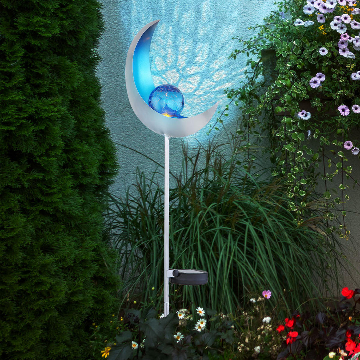LED WEGELEUCHTE Solar Mond Silber Blau - Silberfarben, Glas (18/6/90cm)