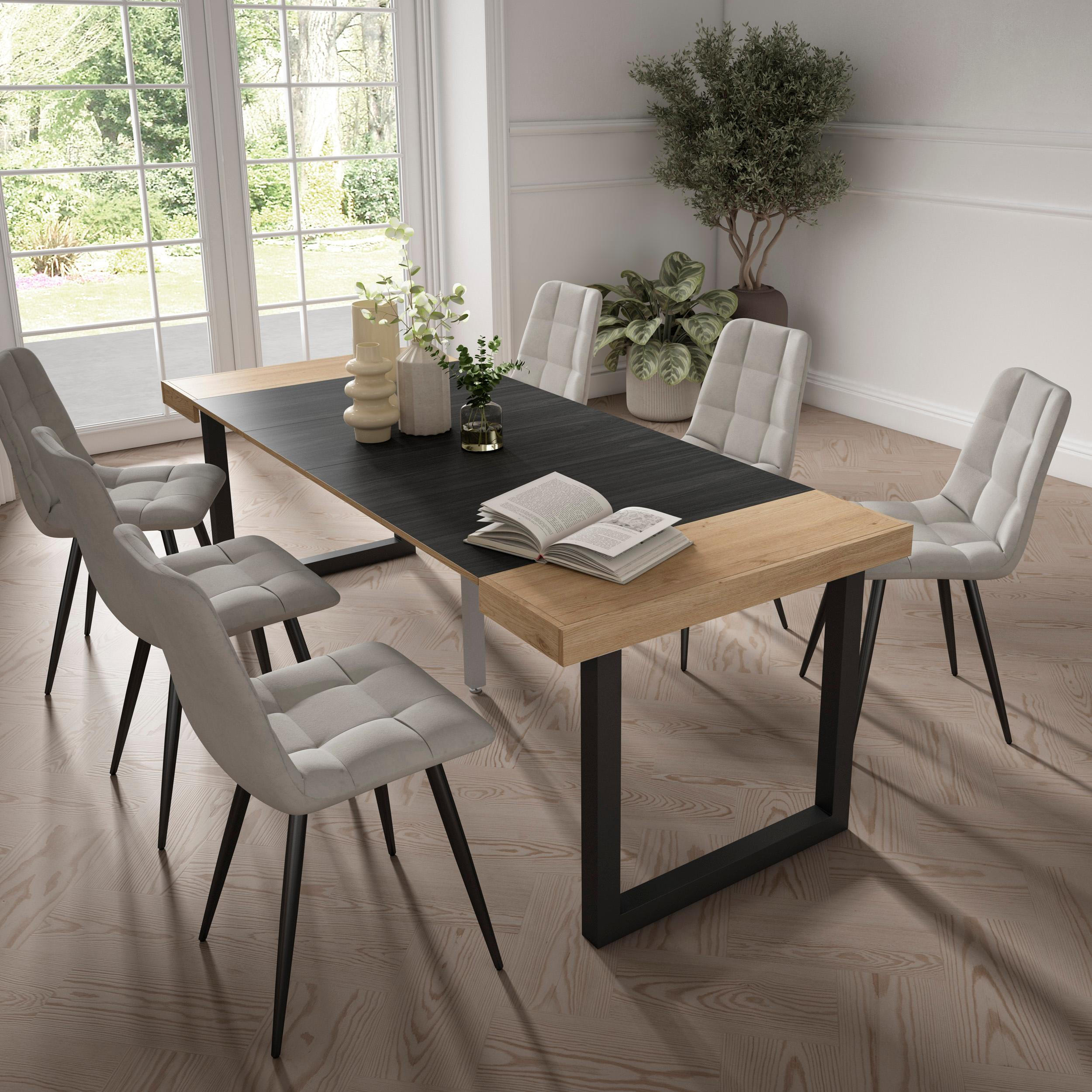 KONSOLENTISCH ausziehbar 58 bis 222cm, für 10 Gäste, eiche, schwarz, 90/58/73cm - Eichefarben/Schwarz, Holzwerkstoff (90/222/73cm) - Skraut Home