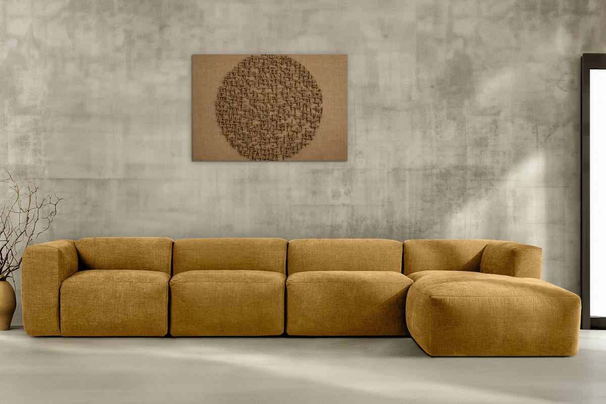 ECKMODULSOFA-RECHTS BUFFO 6-Sitzer mit extrem weicher Sitzfläche, Gewebestoff, Honig - Gelb, Textil (377/180cm) - KONSIMO®