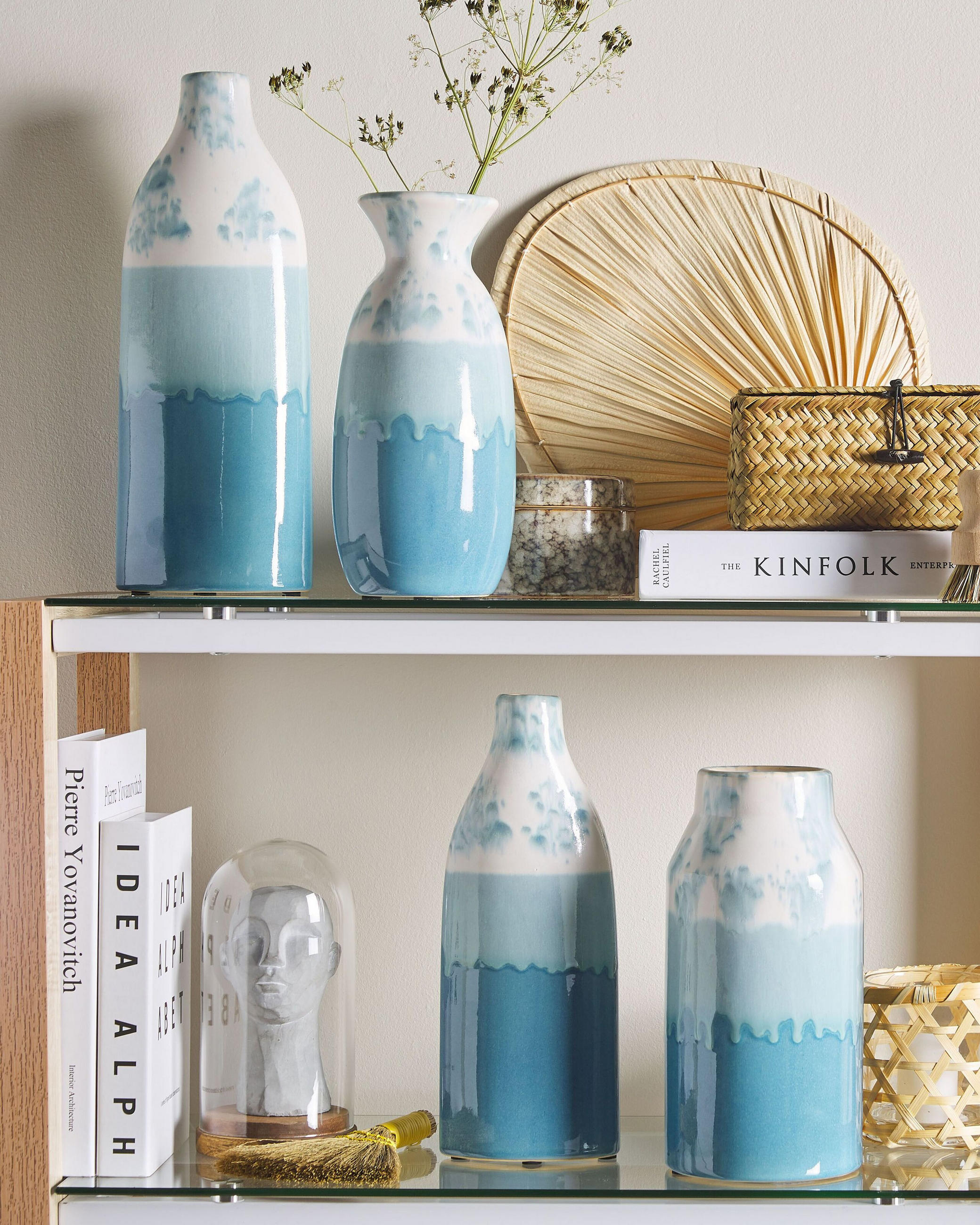 BLUMENVASE Steinzeug blau Callipolis - Blau, Stein (35cm) - Beliani