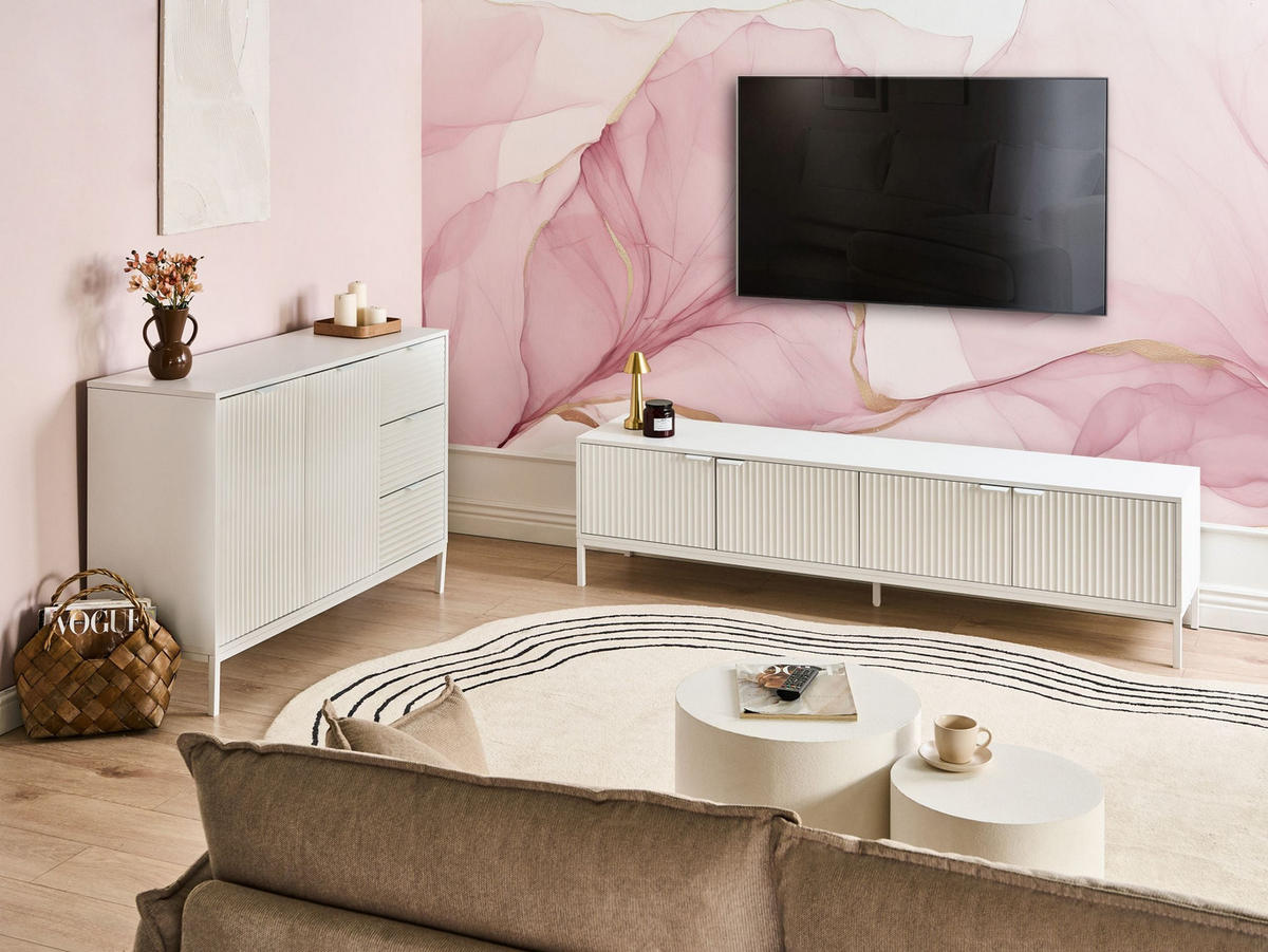 COMODĂ TV albă Adelaide - alb, compozit lemnos (180/46/38cm) - Beliani