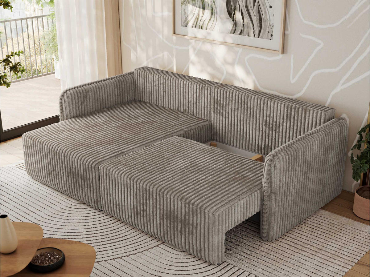 ECKSCHLAFSOFA MESTO L Hellbraun Cord - links - Hellbraun/Schwarz, Kunststoff/Textil (227/147cm) - MKS