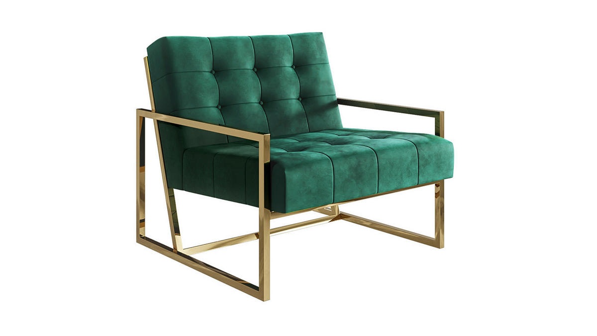 LOUNGESESSEL Duban Grün Samtstoff - Smaragdgrün/Goldfarben, Holz/Textil (84/81/89cm) - S-Style Möbel