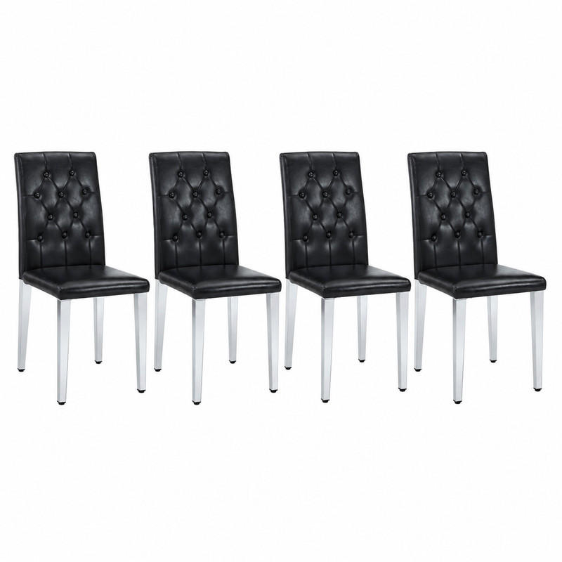 ESSZIMMERSTUHL 4er-Set mit Rautensteppung PU-Leder Schwarz Silber - Schwarz, Metall (46/89/42.2cm) - Meubliv
